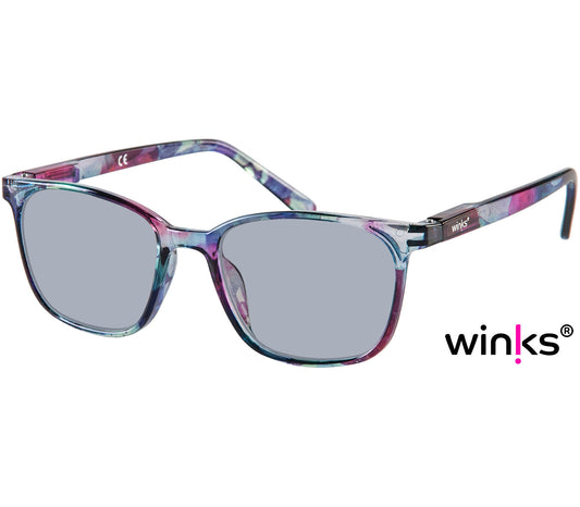 Saffron (Multi-coloured) multicoloured women's sunglasses with delicate floral details. Large, grey tinted oval lenses.