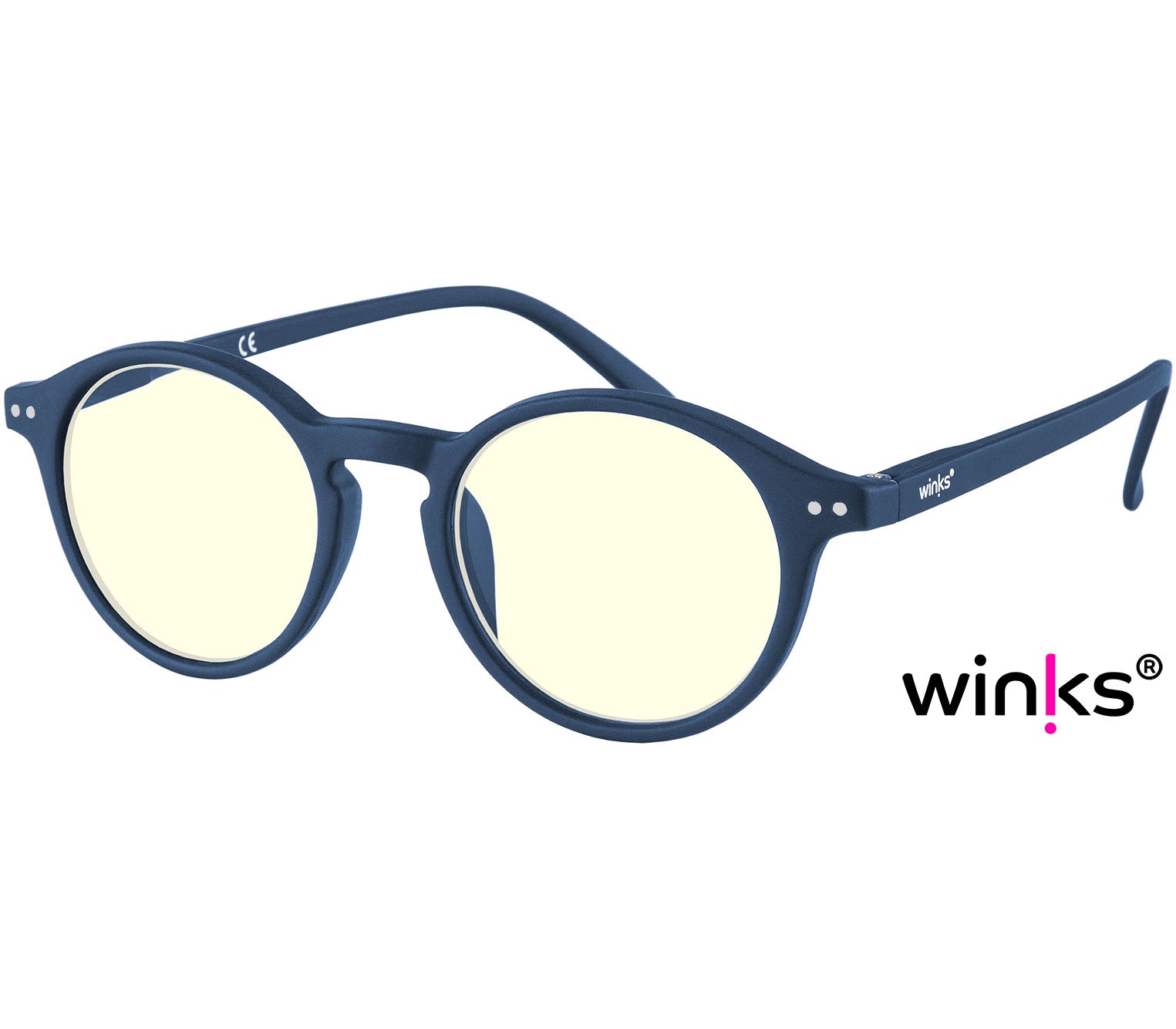 Oskar Digital (Blue) unisex reading glasses with large round blue light filtering lenses and soft touch deep blue frame.