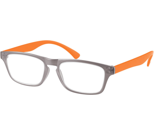 Metro (Orange) classic unisex reading glasses with oval lenses in a two tone grey and orange frame.