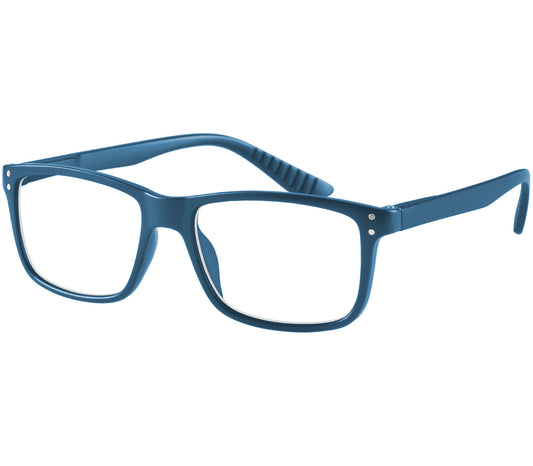 Dexter (Blue) classic shape unisex reading glasses with a soft touch matt blue frame.
