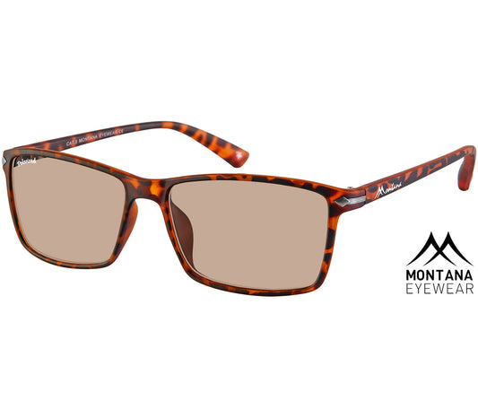 Horizon (Tortoiseshell) sunglasses with large rectangular lenses, slender frame and smoke brown tinted lenses.
