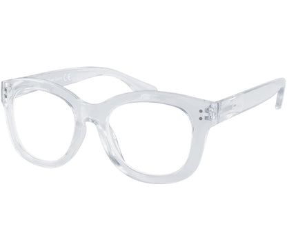 Paris (Clear) oversized, cat eye shaped women's reading glasses with a translucent frame and rivet details.