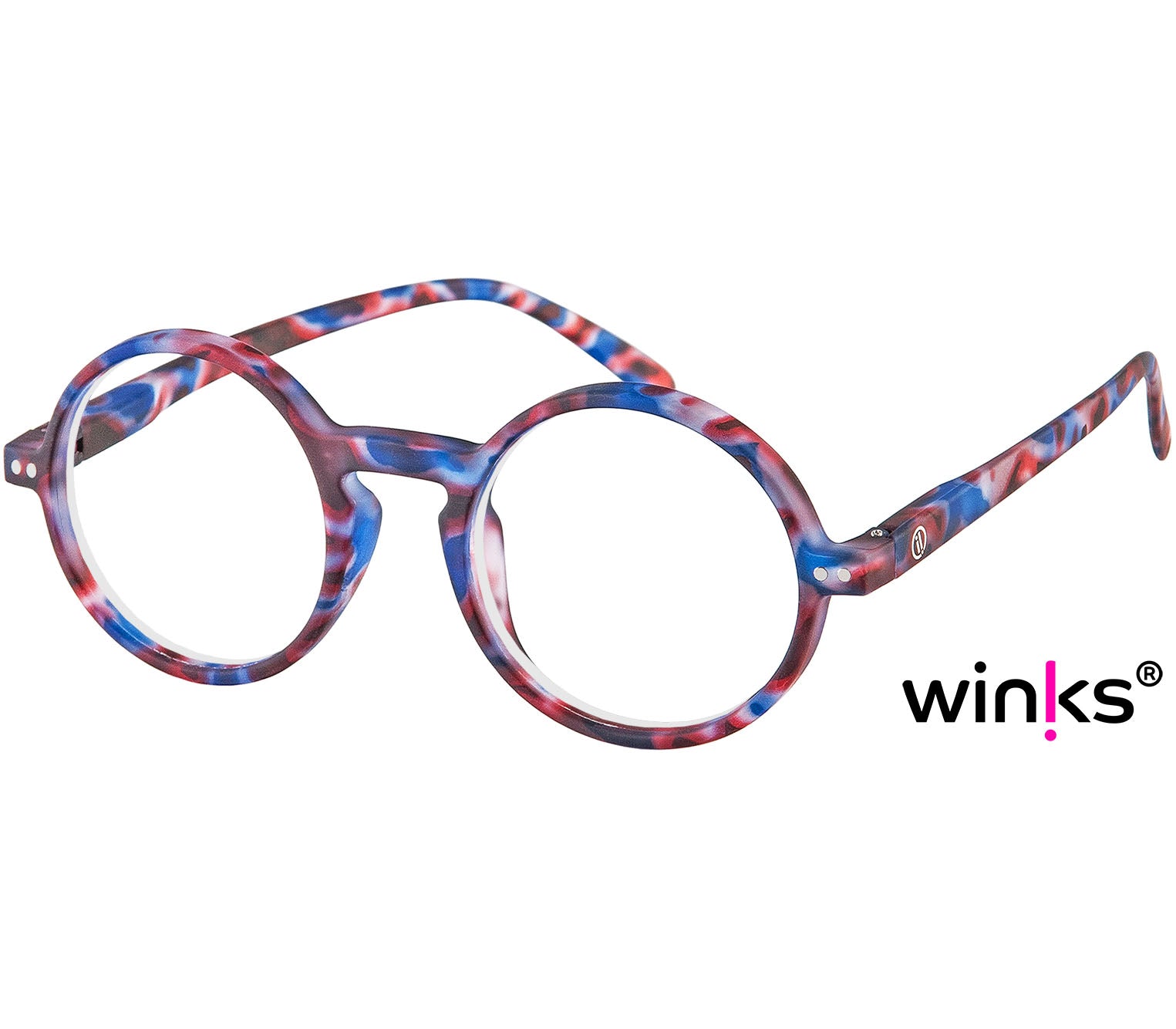 Elliott (Blue Tortoise) round, retro style unisex reading glasses with large lenses and a soft touch finish.