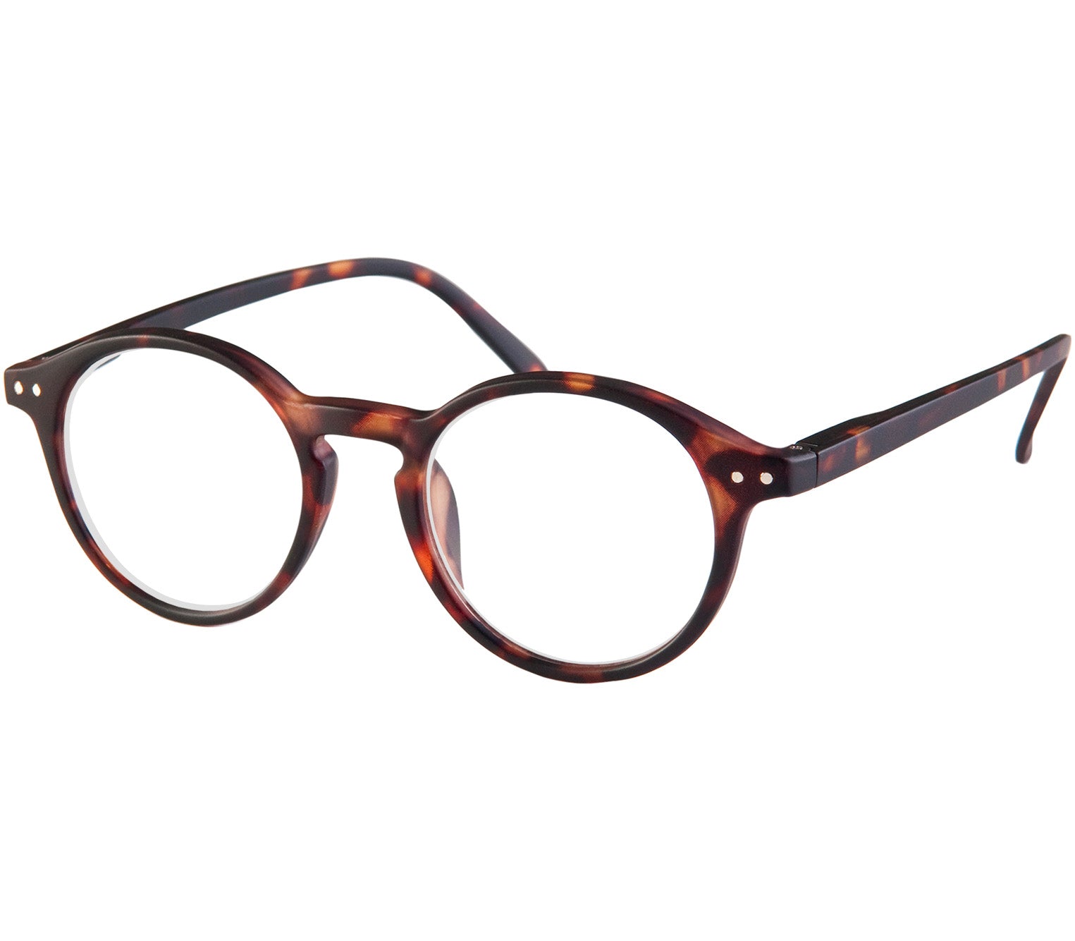 Oskar (Tortoiseshell) unisex reading glasses with large round lenses and soft touch deep tortoiseshell frame.