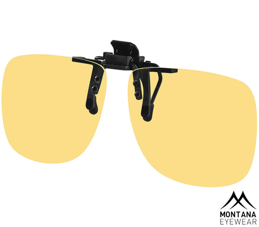 Orton (Black) unisex clip on, night driving glasses with tinted yellow lenses.