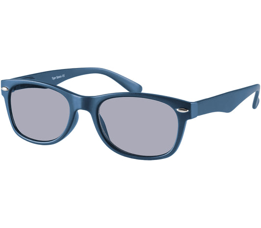 Cortez (Blue) retro style wayfarer sunglasses with a deep petrol blue frame and matt finish.