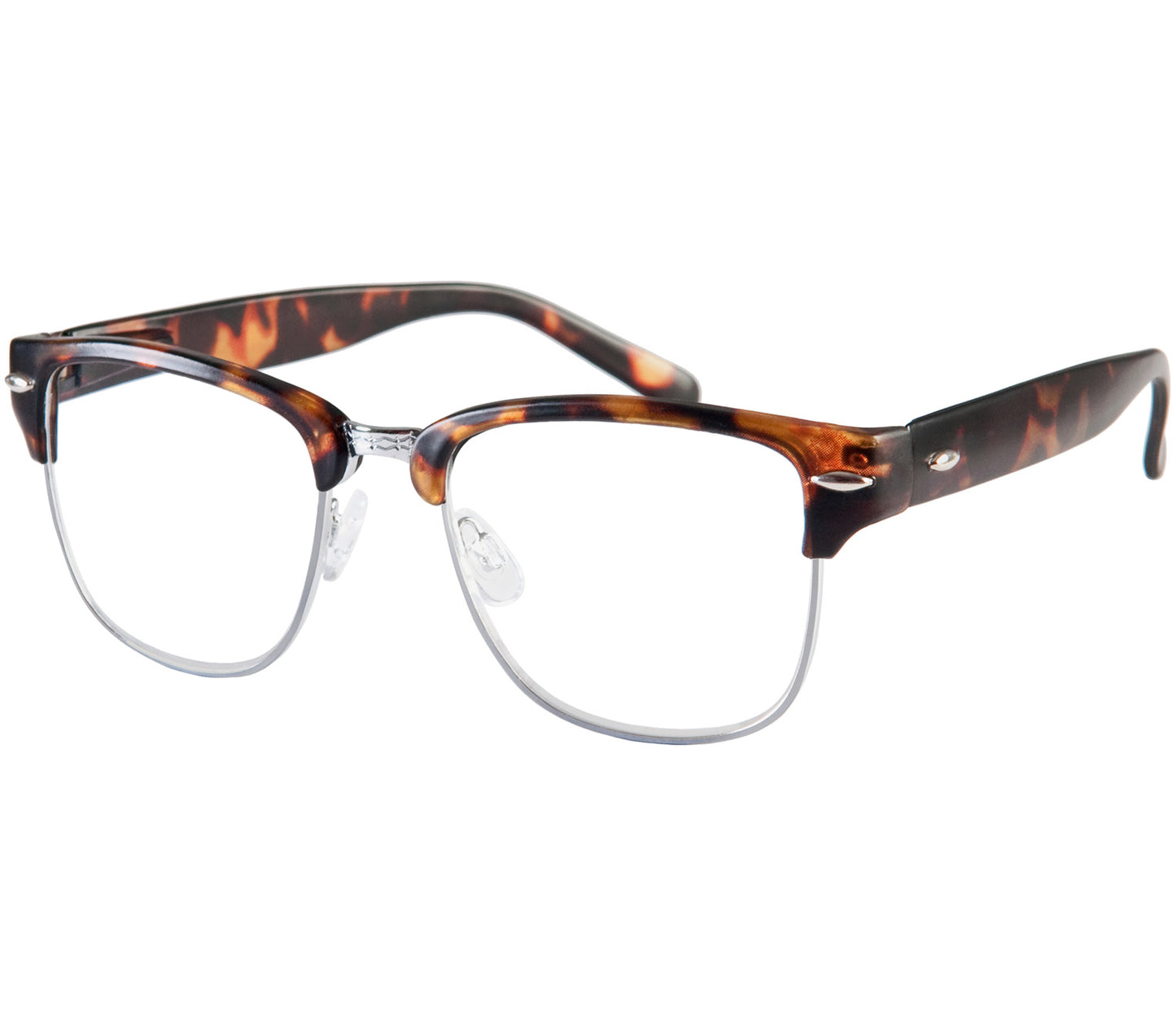 Harvard (Tortoiseshell) classic unisex clubmaster reading glasses with metal frame details and matt tortoiseshell temples.