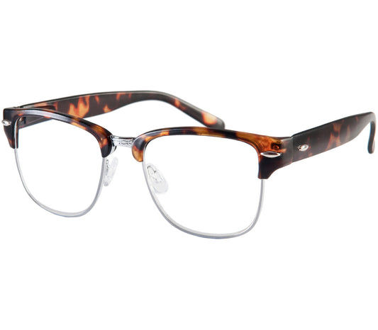 Harvard (Tortoiseshell) classic unisex clubmaster reading glasses with metal frame details and matt tortoiseshell temples.