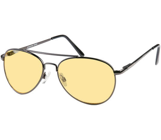 Sprint (Gunmetal) classic aviator night driving glasses with yellow tinted lenses for reducing glare and improving contrast at night.