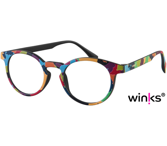 Fantasy (Multi-coloured) unisex, multicoloured reading glasses with a distinctive pattern and classic shaped round lenses.