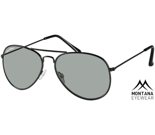 Fiji (Black) aviator style sunglasses with a black frame and green tinted lenses.