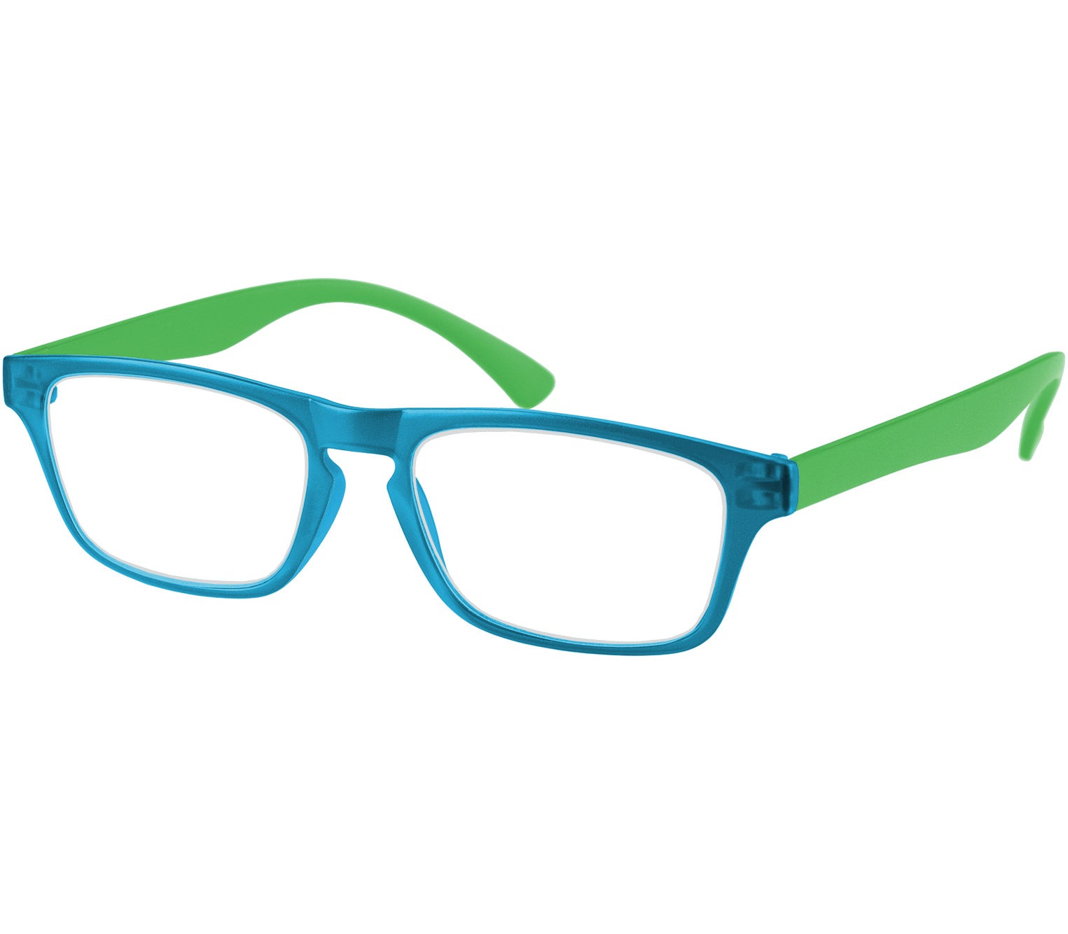 Metro (Blue) classic unisex reading glasses with oval lenses in a two tone blue and green frame.