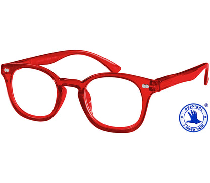 Lollipop (Red) chunky retro, unisex reading glasses. Bright red frames with rivet details.