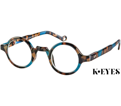 Snowball (Blue Tortoise) vintage style unisex reading glasses with round lenses and luxury blue tortoiseshell frame.