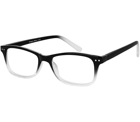 Penguin (Black) classic vintage style, unisex reading glasses with a two tone black and clear frame.
