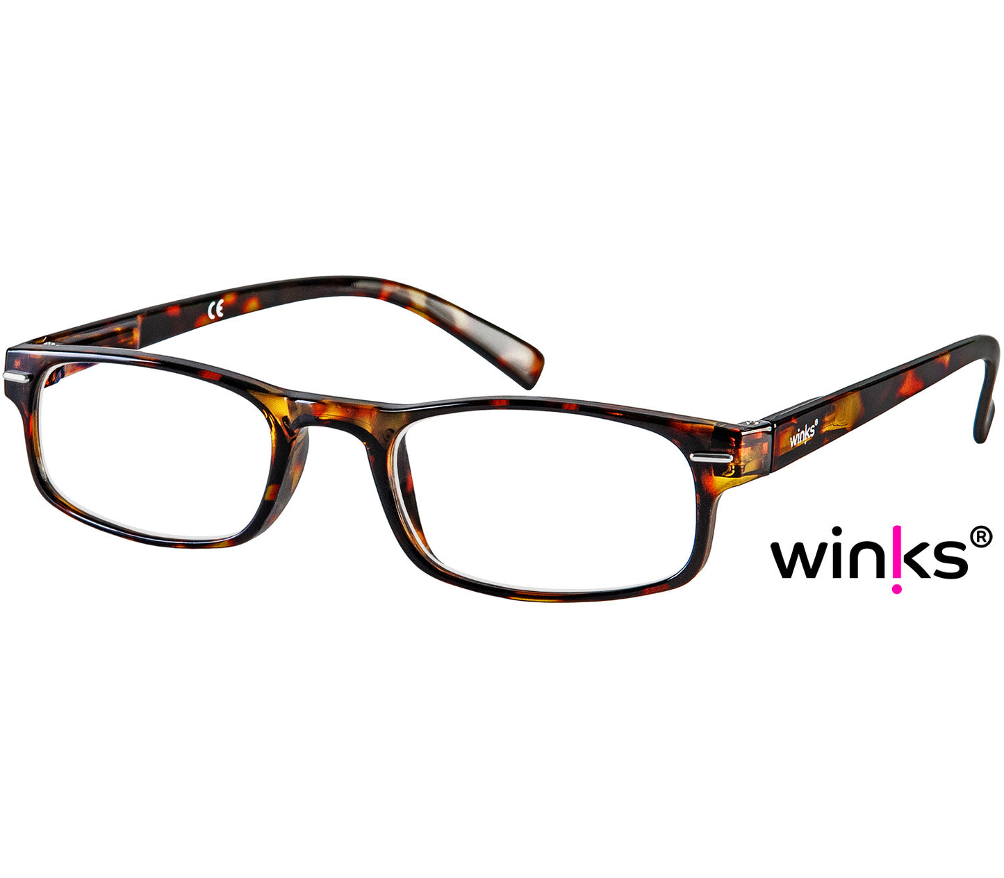 London (Tortoiseshell) classic rectangular and slim unisex reading glasses in a deep, glossy tortoiseshell finish.