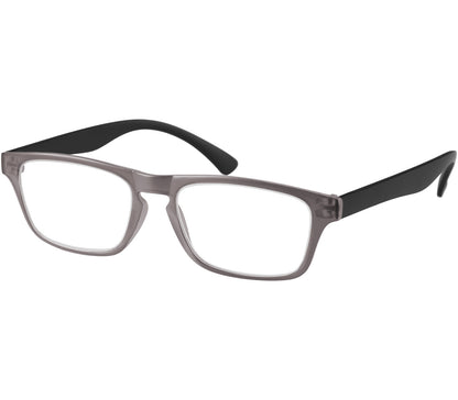 Metro (Grey) classic unisex reading glasses with oval lenses in a two tone grey and black frame.
