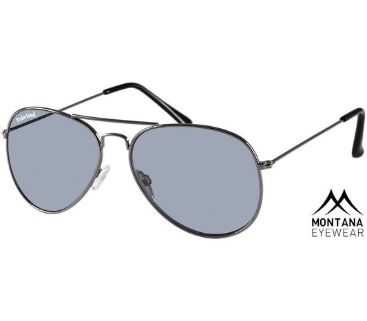 Uber (Gunmetal) classic aviator style sunglasses with large, grey tinted lenses and slender gunmetal frame.