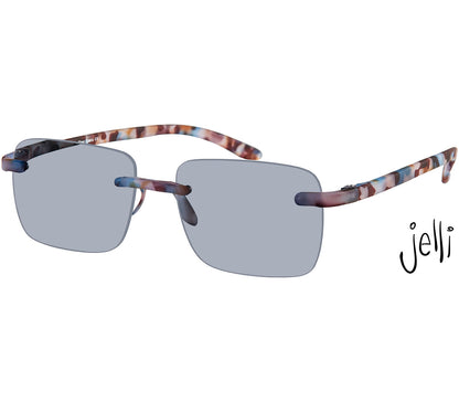 Jelli Sun (Multi Tortoise) unisex sun reading glasses with large square lenses and multicoloured, tortoiseshell arms and details.