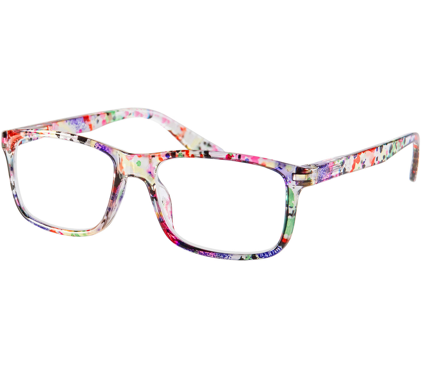 Dexter (Multi-coloured) classic shape unisex reading glasses with a translucent, glossy multicoloured frame.