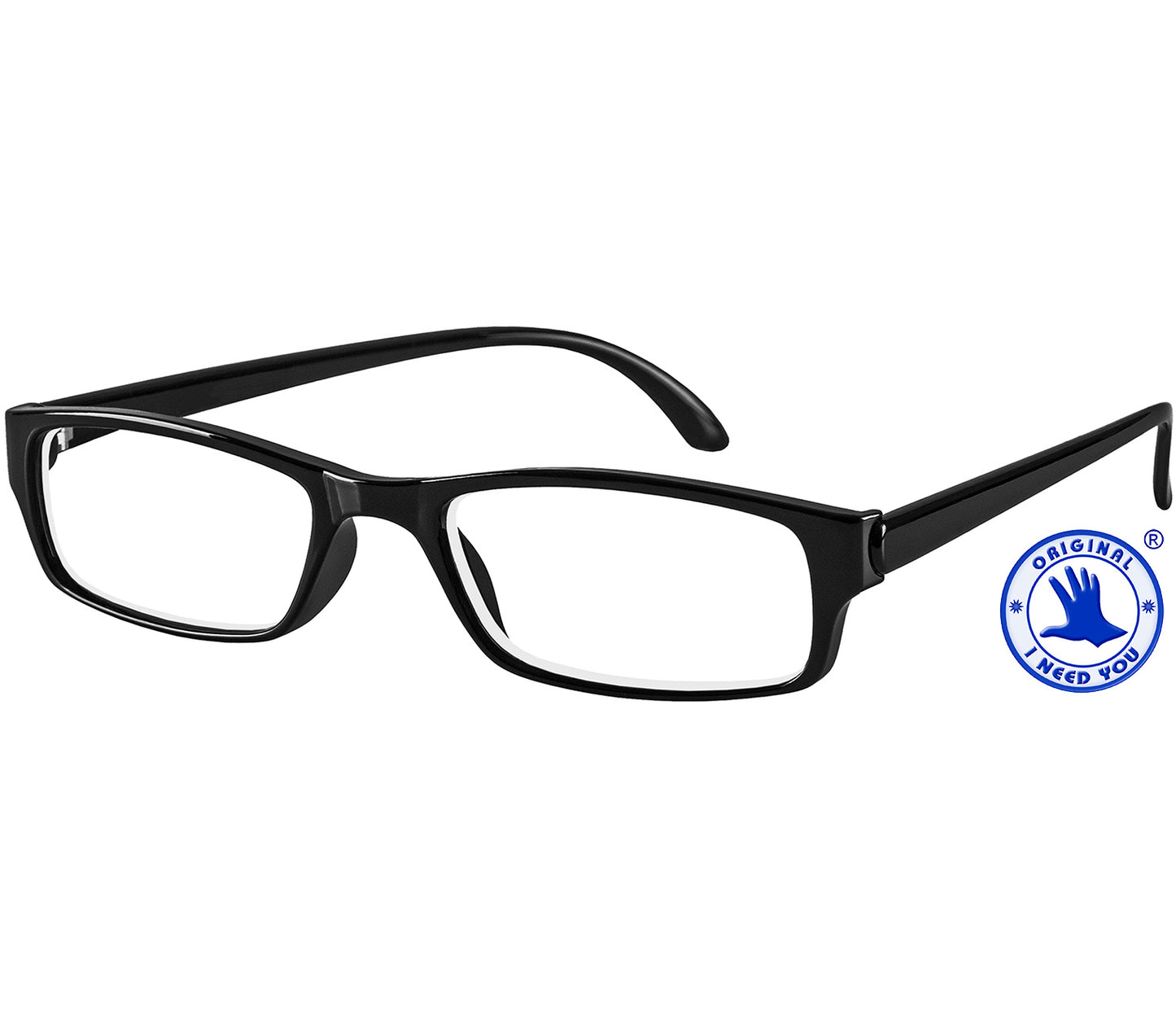 Action (Black) unisex reading glasses. Classic shaped glasses with a black glossy finish.