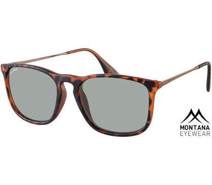 Motto (Tortoiseshell) retro tortoiseshell glasses with large, green tinted lenses. Frame features a soft touch finish.