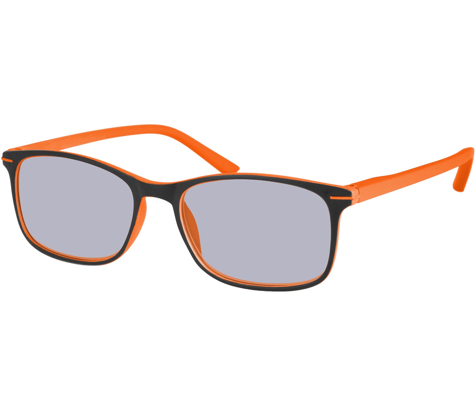 Mirage (Orange) classic shaped reading sunglasses with two tone black and orange frames with smoke grey lenses.