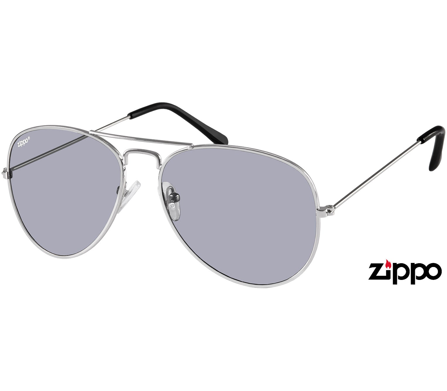 Rio (Silver) classic aviator sunglasses from Zippo. Slender metal frame, large oversized polarised smoke grey lenses.