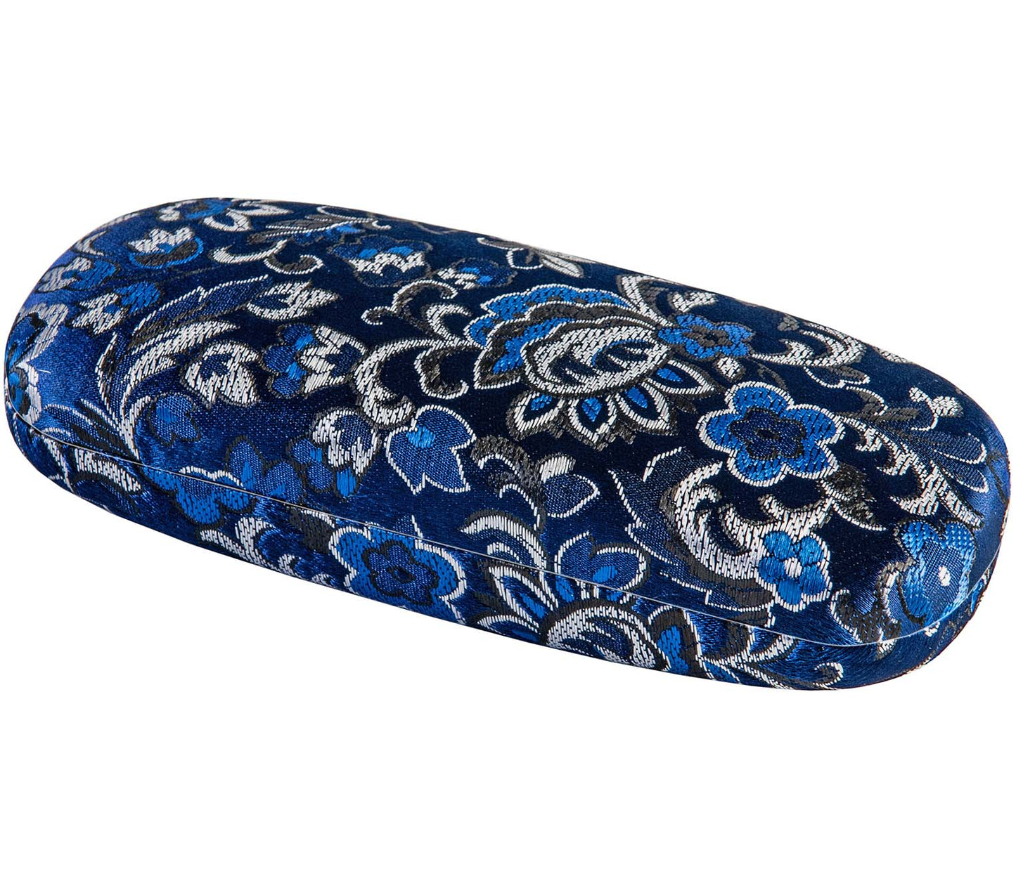 Diva (Blue) hard, snap close glasses case with floral pattern.