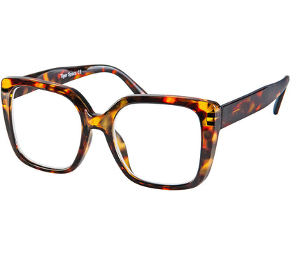 Brandy (Tortoiseshell) retro, oversized women's reading glasses. Deep tortoiseshell frames and chunky arms.