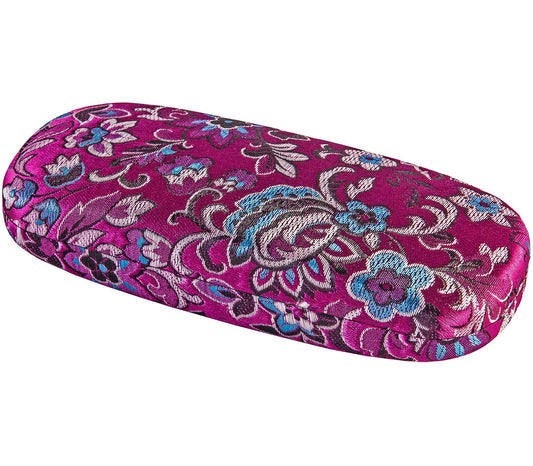 Diva (Pink) hard, snap close glasses case with floral pattern.