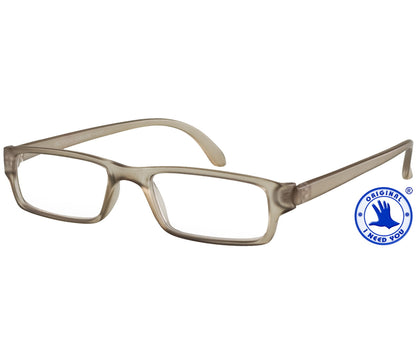 Action (Grey) unisex reading glasses. Classic shaped glasses with a smooth grey finish.