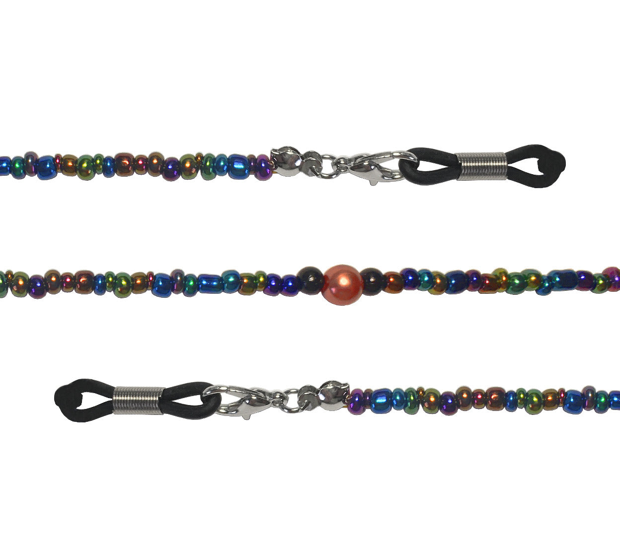 Poppy (Dark) Dark multi-coloured beaded glasses chain with adjustable loops at each end for attaching to glasses.