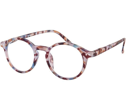 Oskar (Multi Tortoise) unisex reading glasses with large round lenses and a colourful tortoiseshell frame.