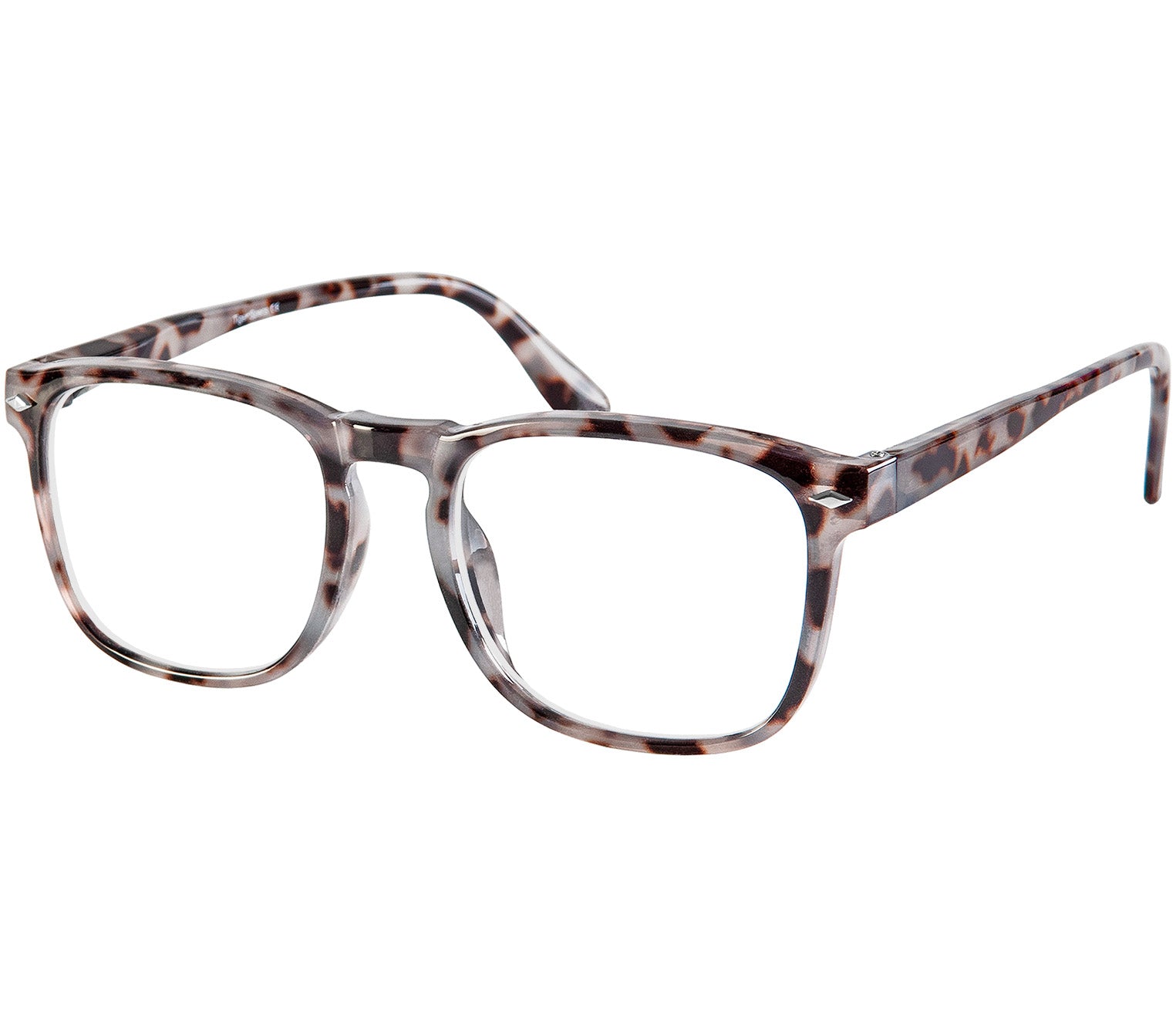 Chicago (Grey Tortoise) retro style, unisex reading glasses with large lenses and grey tortoiseshell frames.