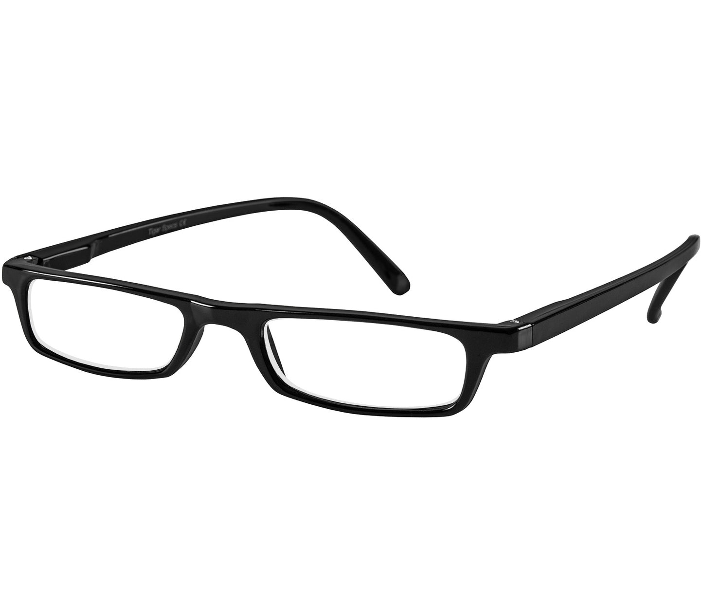 Mylo (Black) classic shape, slim reading glasses with black glossy frame.