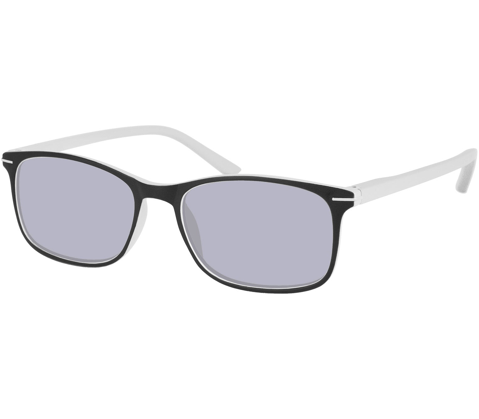 Esprit (White) sunglasses with two tone black and white frames and temples. Classic shaped lenses with a smoke grey tint.