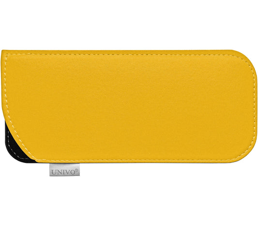 Yellow faux leather glasses pouch.