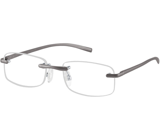 Architect (Gunmetal) rimless, unisex reading glasses. Gunmetal metal bridge and temples.