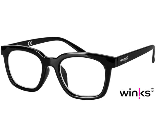 Toast (Black) retro black reading glasses with large, oversized lenses and slender temples.