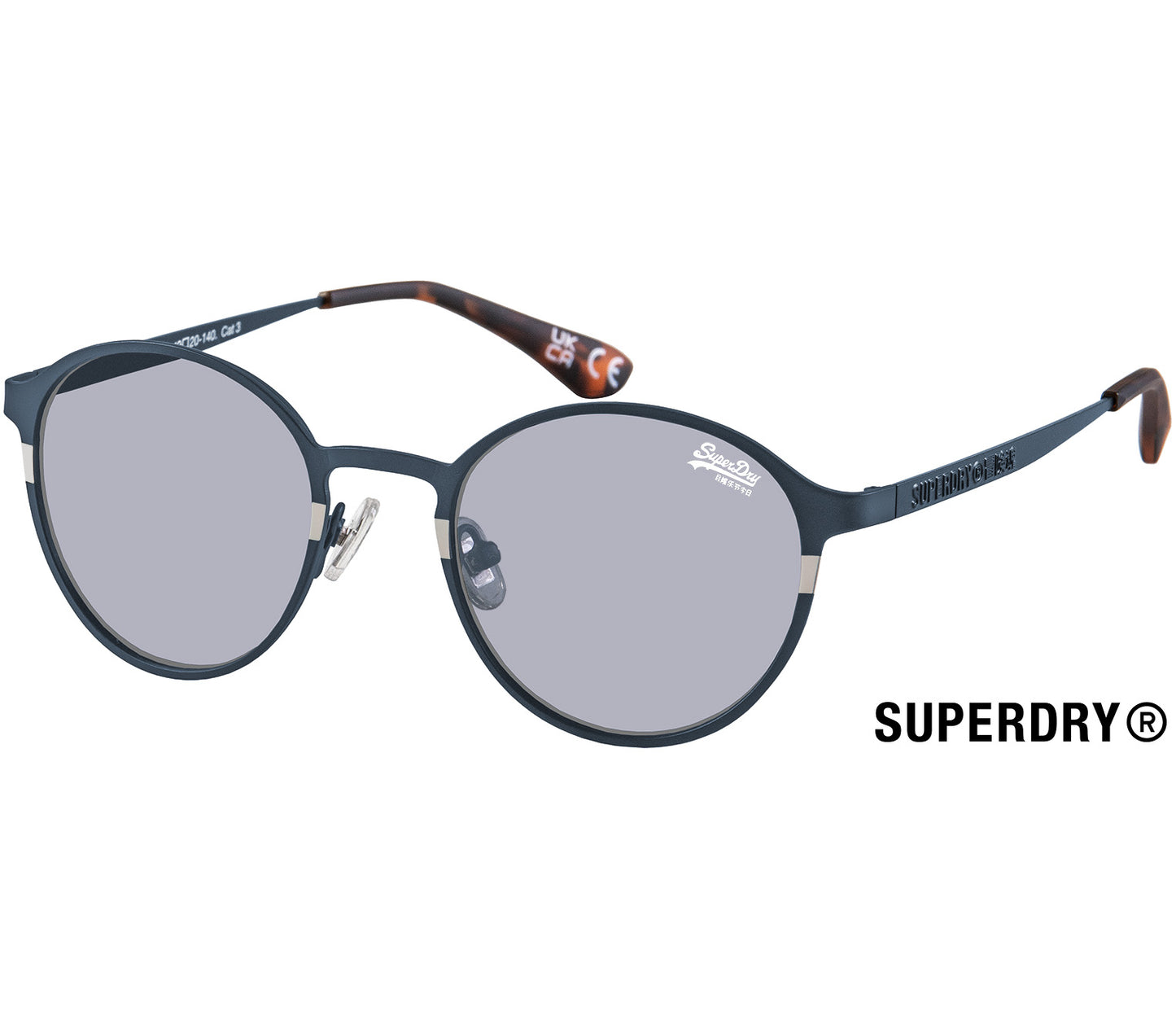 Boss (Blue) retro style sunglasses by Superdry. Navy blue metal frames and slender arms.