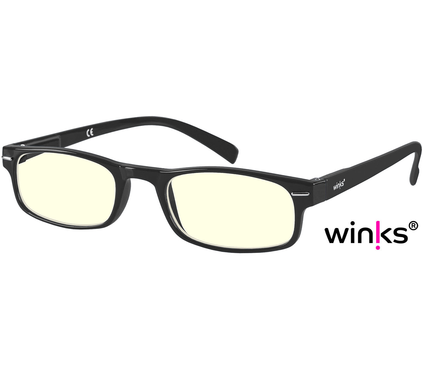 London Digital (Black) classic rectangular and slim unisex blue light reading glasses in a glossy black finish.