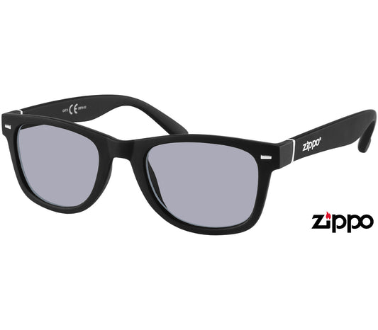 Primo (Black) classic wayfarer sunglasses from Zippo with a black frame and tinted grey lenses.