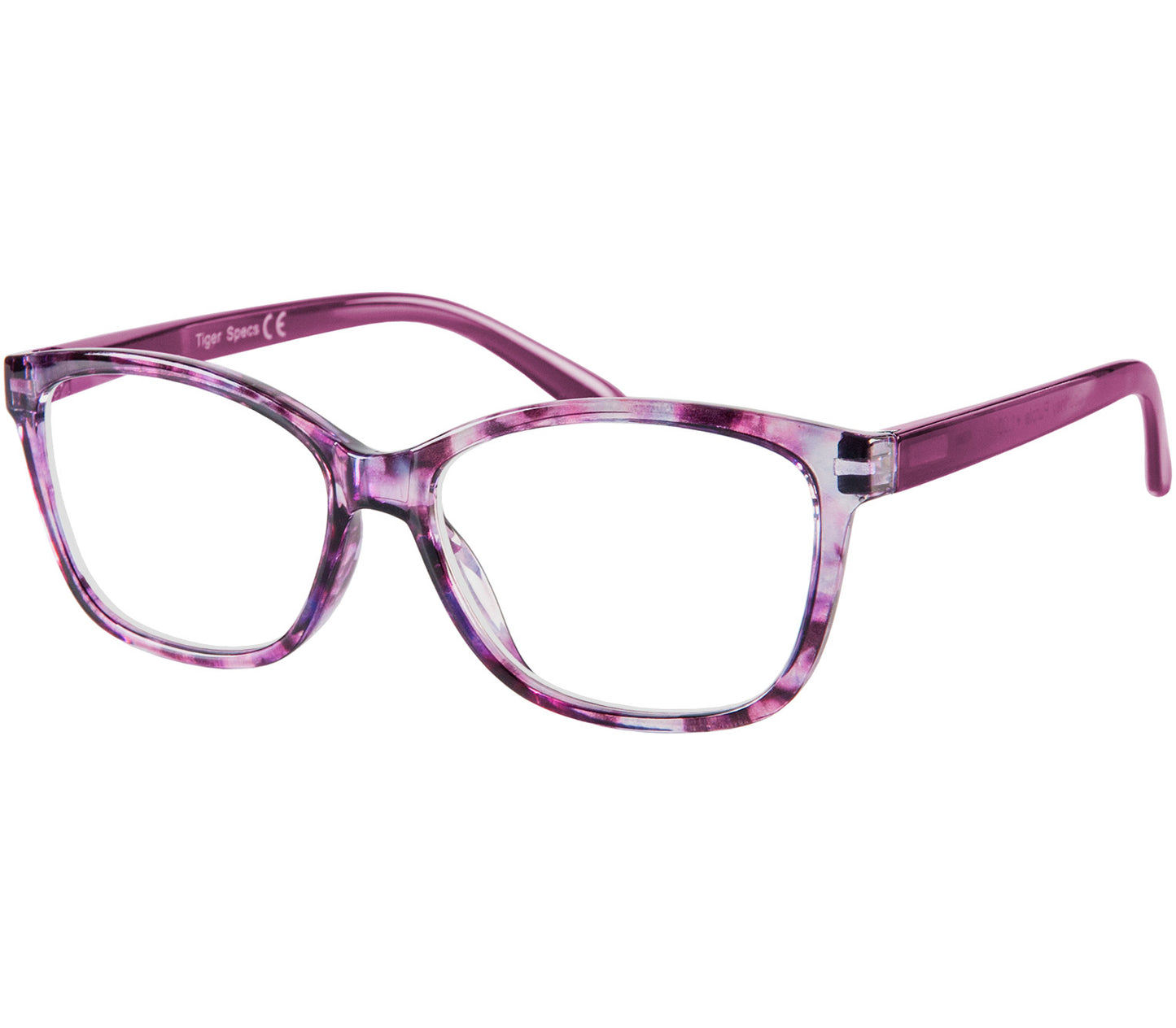 Courtney (Purple) women's cat eye shaped reading glasses with translucent purple frames.