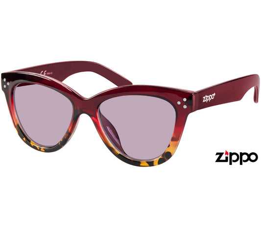 Sweetie (Red) two tone cat eye shaped sunglasses in red and tortoiseshell with Zippo branding.