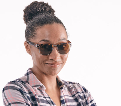 Orbit (Tortoiseshell) bifocal reading sunglasses with dark, soft touch tortoiseshell frame and brown tinted lenses. Front view.