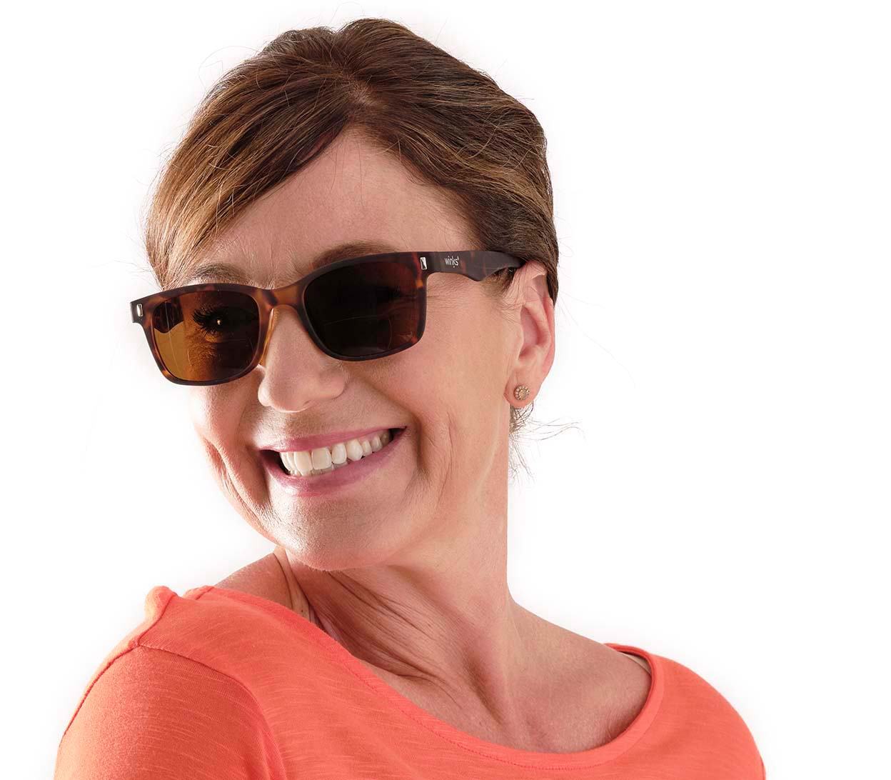 Orbit (Tortoiseshell) bifocal reading sunglasses with dark, soft touch tortoiseshell frame and brown tinted lenses. Front view.