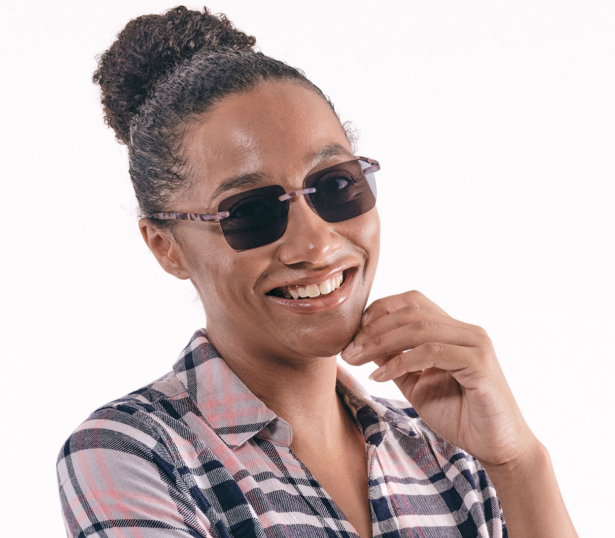 Male model wearing Jelli Sun (Multi Tortoise) unisex sun reading glasses with large square lenses and multicoloured, tortoiseshell arms and details.