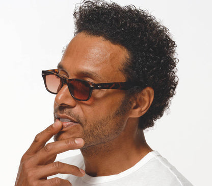 Skyline (Black) retro shape tortoiseshell, bifocal reading glasses. Smoke grey tinted lenses and chunky arms. Front view.