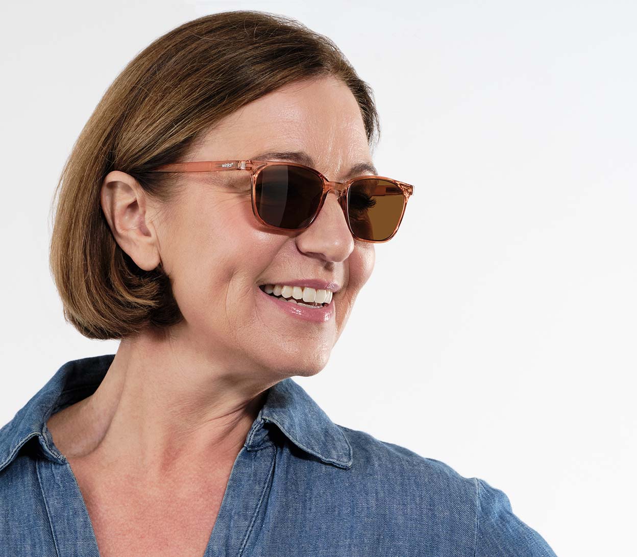 Pisa (Clear) large, oversized retro style, bifocal reading sunglasses. Clear frame and tinted smoke grey lenses. Side view.